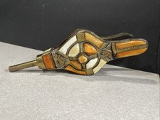 Old Vintage Bellows Handmade With Inlaid Stones , HAMMERED Brass & LEATHER