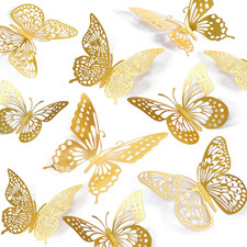 3D Butterfly Wall Decor - 48 Pcs, 4 Styles, 3 Sizes, Gold Butterfly Decorations