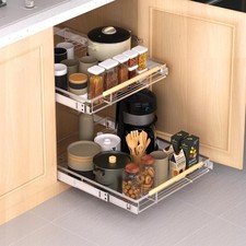 Expandable Pull Out Drawer Cabinet Organizer Adjustable Width Bottom-Mounted