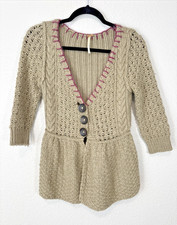 Free People Olive Wool Blend Cardigan XS Petite Button Front Boho Fall Sweater