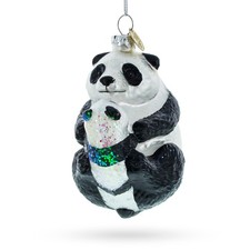 Mother and Baby Panda Embrace Blown Glass Ornament