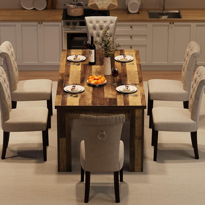 Rustic Brown Wood Dining Table for 4-6, 63'' Heavy Duty Kitchen Table