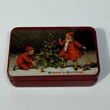 Vintage Mini Collectors Tin Christmas Seasons Greetings Kids Tree Collectible