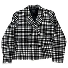 Pendleton Women  s Wool Blazer Jacket Black White Plaid Size 16 Double Breasted