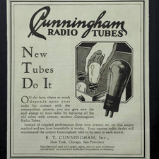 Cunningham Radio Tubos Granja Batería Receptor RCA Repuesto 1928 De Colección Anuncio Impreso