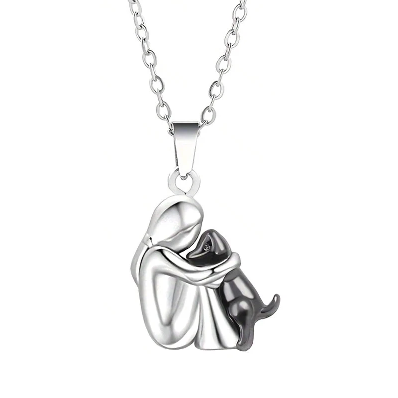 Two Tone Dog Pendant Necklace Cute Pet Hug Design Choker Fashion Women Jewelry - image 2 of 4
