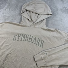 Gymshark Hoodie Mens Medium Cream Fleece Gym Logo Activewear Sweatshirt Workout