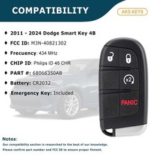 OEM Dodge Journey Remote Proximity Key Fob - 3 Button Push Start, Uncut (FCC M3N40821302)