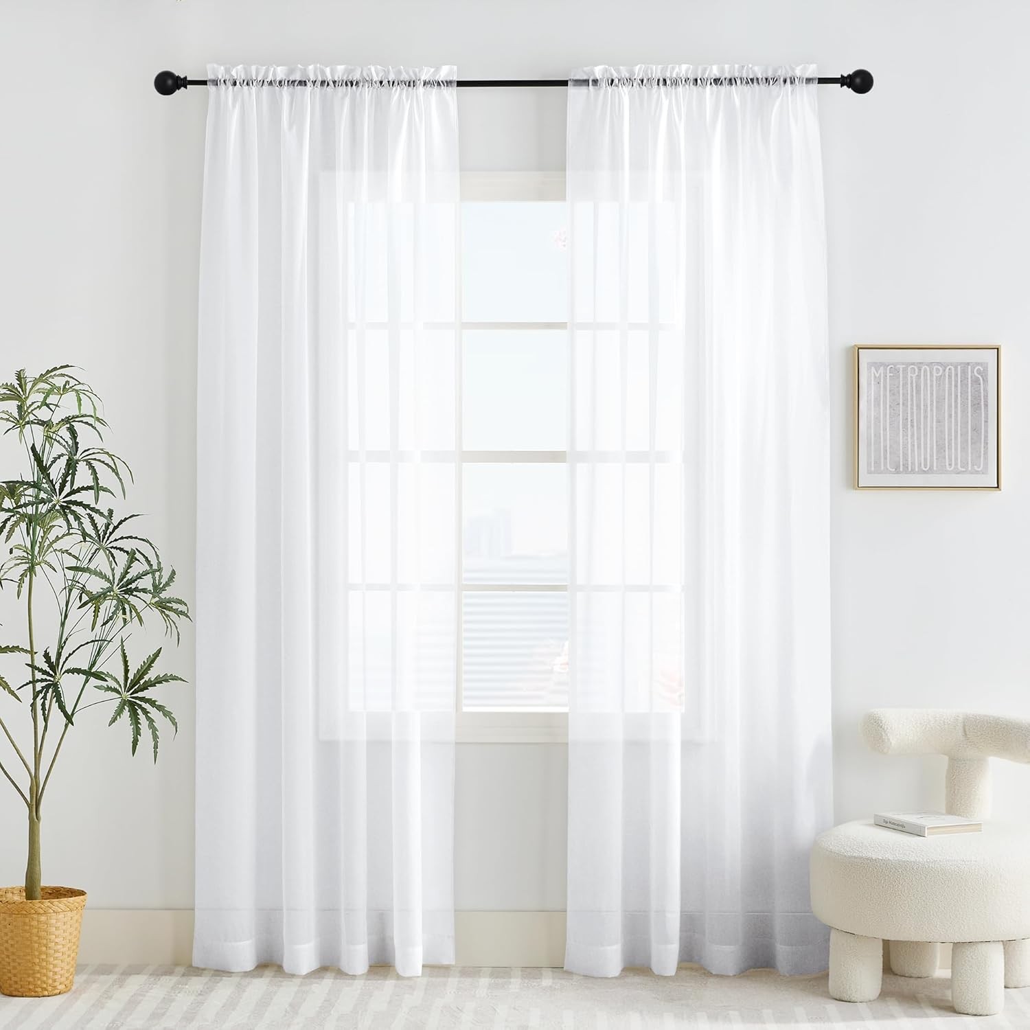 PONY DANCE Slot Top Net Curtains for Windows - White Voile Curtains 72 Drop Pai