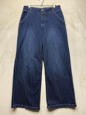 Celebrity Pink Jeans Womens 7/28 Blue Pinstripe Denim Loose Fit Mid Rise Wide
