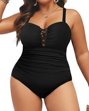 Women Plus Size Piece Swimsuit - Tummy Control Bathing Suits Ruched Lace up S...