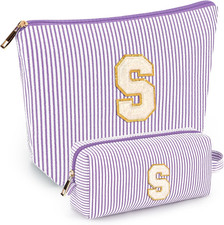 2 PCS Initial Makeup Bags for Women: Cosmetic Bag for Travel Toiletry - Birthday