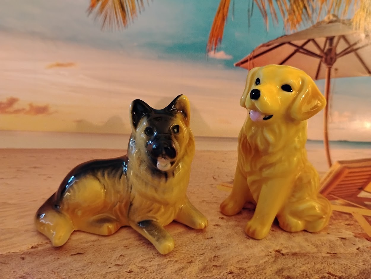 Mini Salt And Pepper Shakers - Dogs - Golden Retriever & German Shepherd