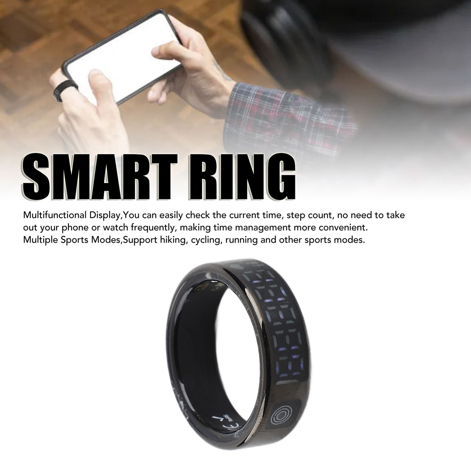Smart Ring S34 with Touch Screen IP68 Waterproof Fitness Tracker Multiple Sports Modes