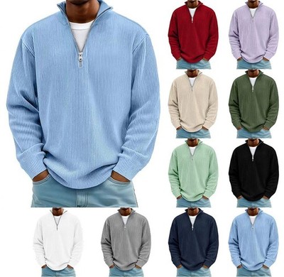 Herren Freizeit Sweatshirts Corduroy Half Zip Pullover Sweatshirt Costume Tops