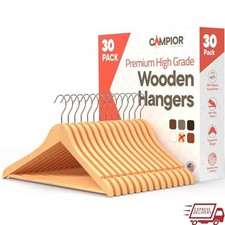 Premium Wooden Hangers 30 Pack Durable Non-Slip Design Clothes Storage Solution