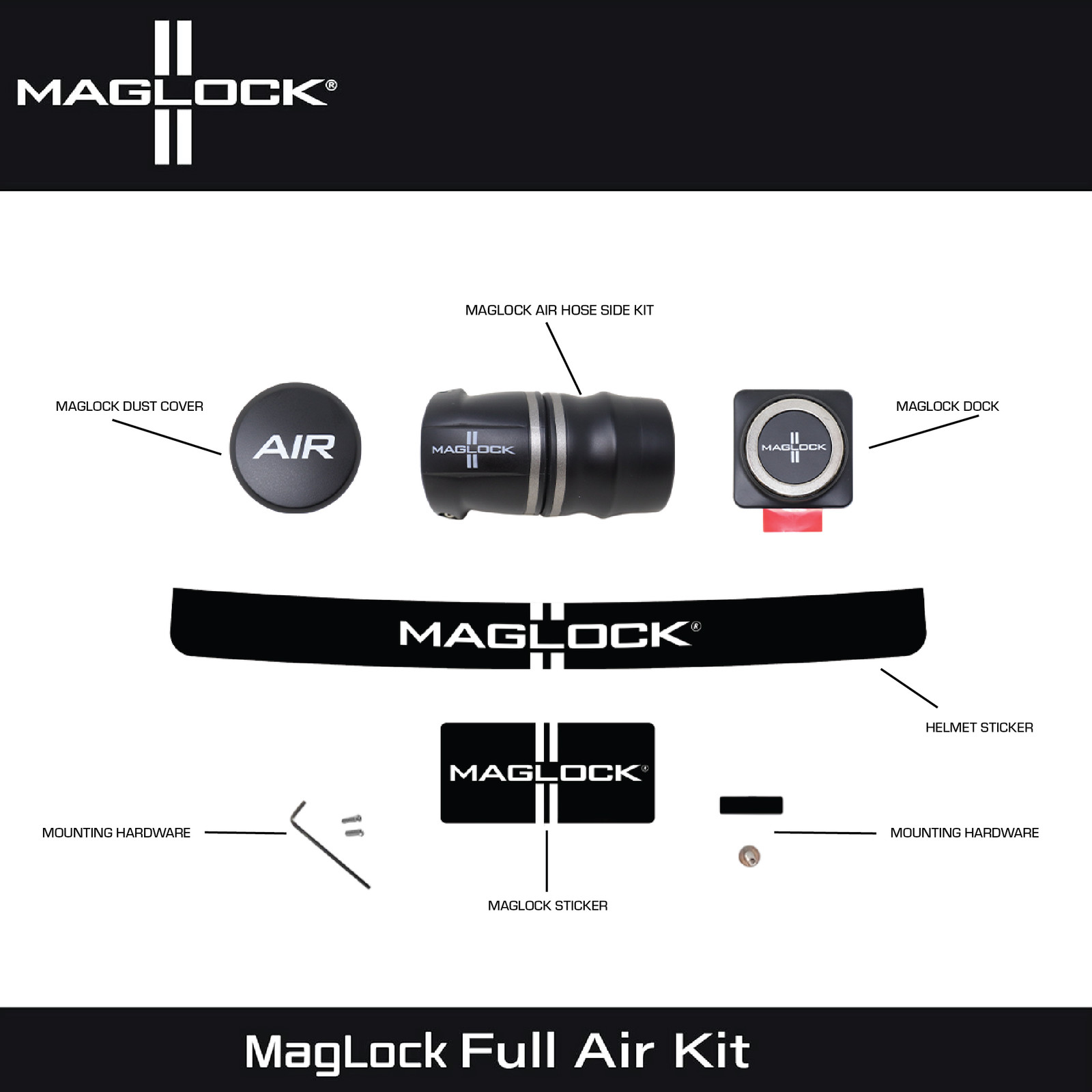 Maglock Complete Magnetic Forced Fresh Air Helmet Coupling Kit with Keychain