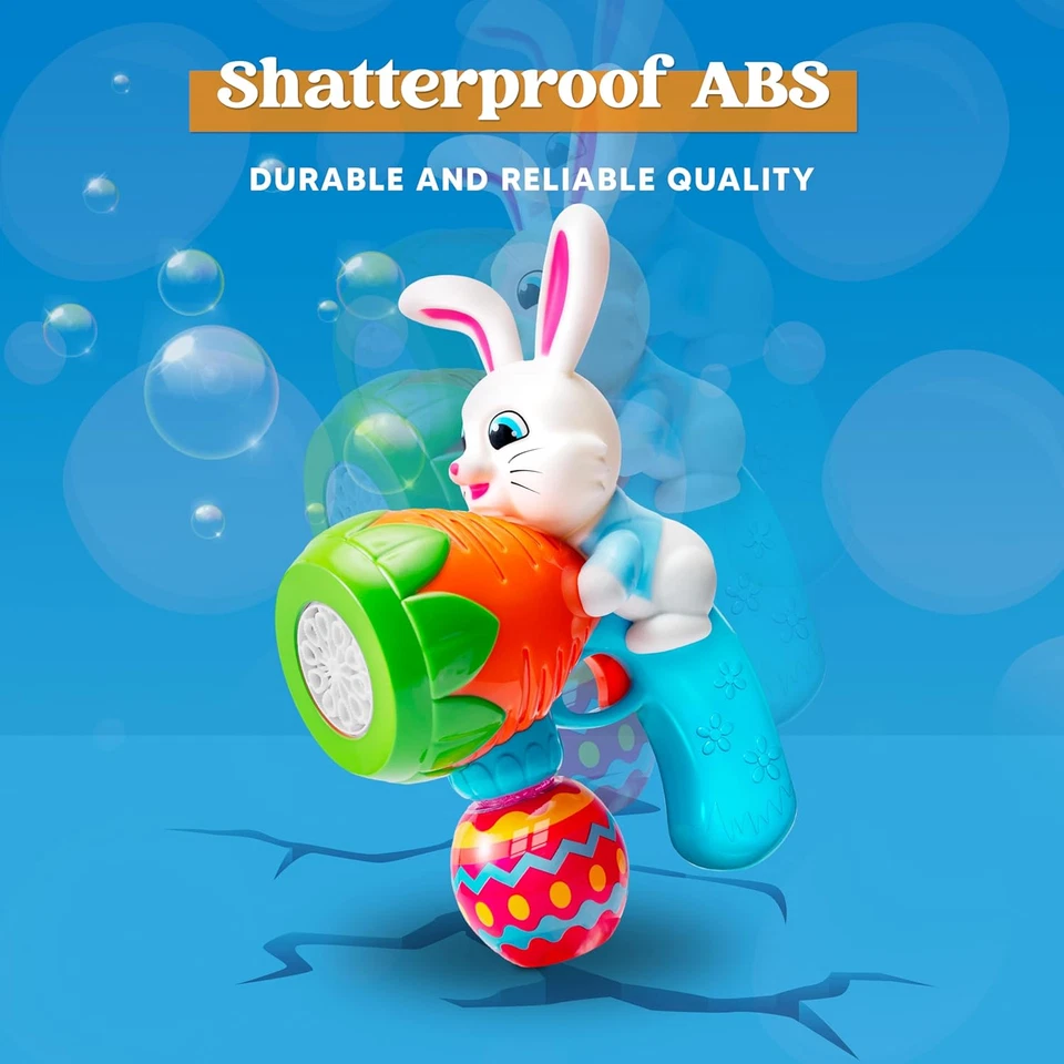 Pistola de burbujas iluminada conejo de Pascua niños 3-8 con recargas cesta de fiesta juguete juego de regalo Foto 4 de 4