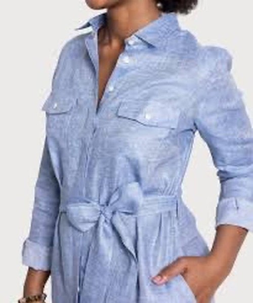 Women Maison Miaki Dress Blue Linen 38