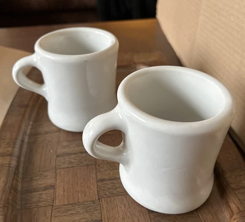 2 Vintage HALL Heavy Restaurant Ware Coffee Mugs White Ivory