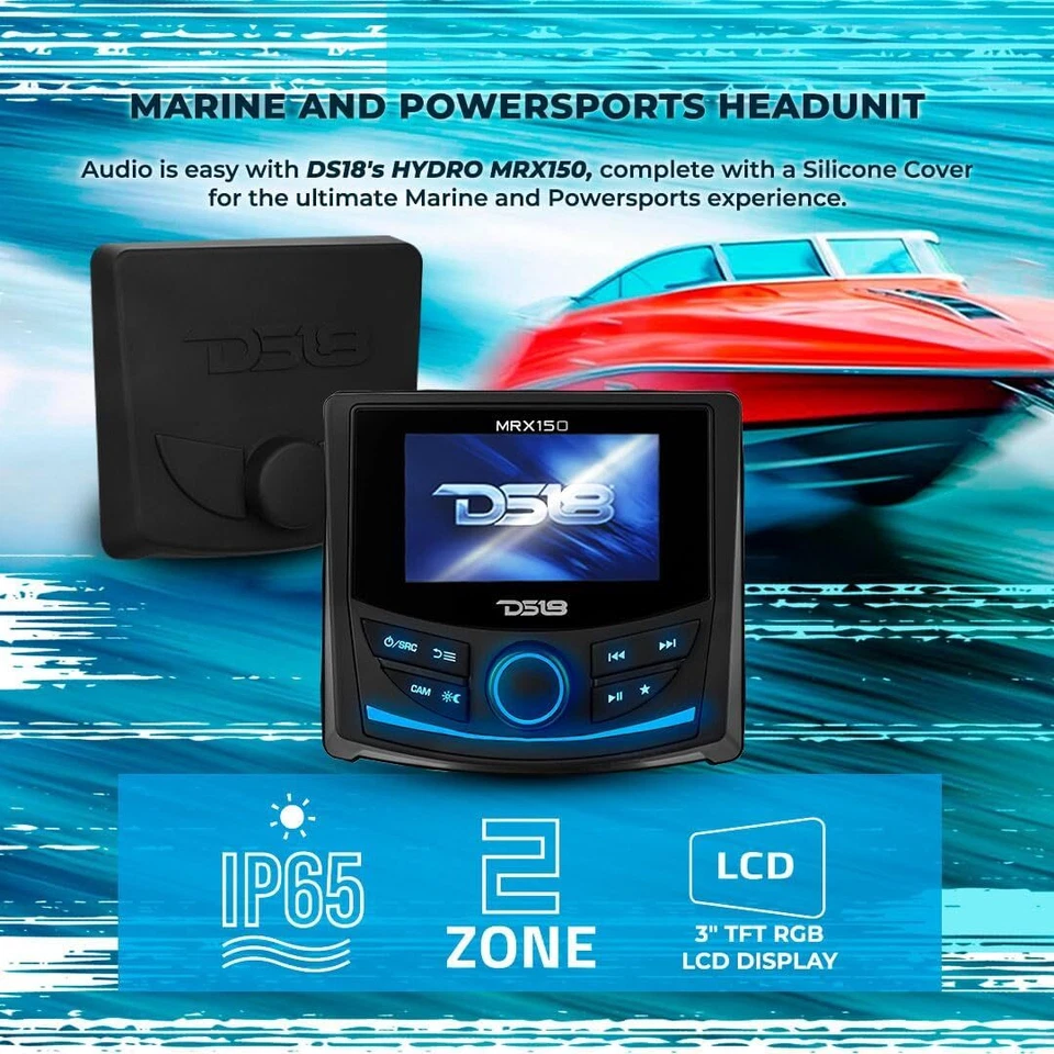 DS18 MRX150 Marine and Powersports Head Unit Color Screen with Bluetooth USB AUX - Image 2 of 4
