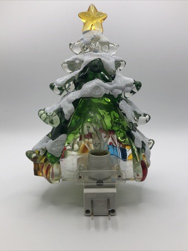 Vintage Christmas Night Light Plug-in Snow Capped Tree Teddy Bear Presents Kids - Picture 7 of 12