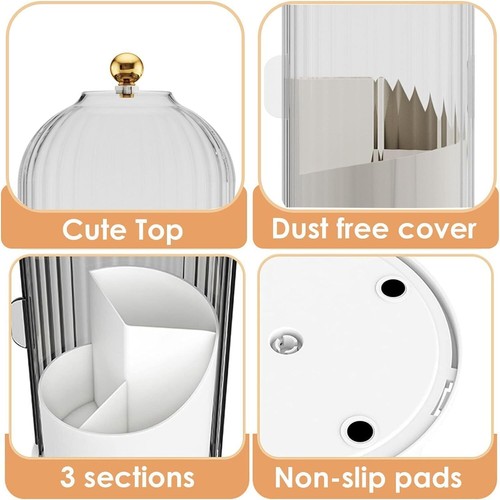 360° Rotating Makeup Brush Holder With Lid Luxury Cosmetic Organizer Storage Box - Picture 6 of 11