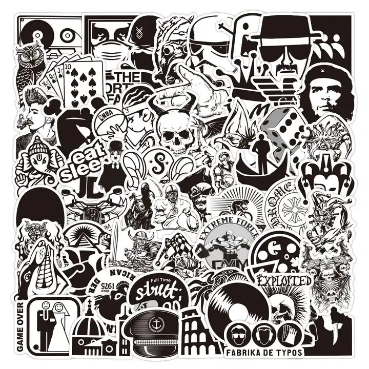 50 Cool Black and White Stickers for Laptop/Water Bottle/Pho