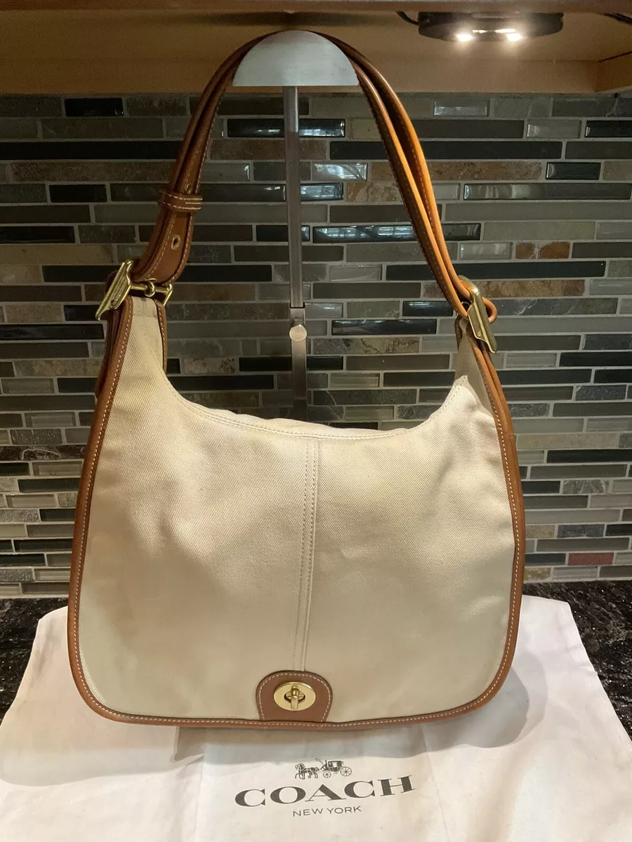 COACH Legacy #9125 Vintage 80's Cream Canvas & Tan Leather Hobo Shoulder Bag