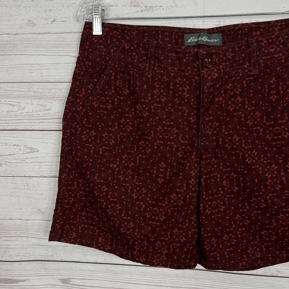 Pantalones cortos Eddie Bauer para mujer talla 8 marrón rojizo estampado tiro medio mezcla de algodón Foto 3 de 4
