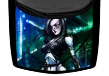 Beautiful Samurai Sexy Anime Girl Truck Hood Wrap Vinyl Car Graphic Decal Blue