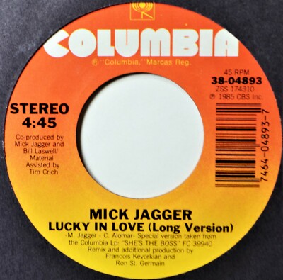 Mick Jagger Lucky in Love EX 45 7'' Vinyl & Jukebox Strip -Check for Coupons!