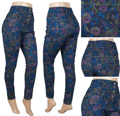 HIGHWAIST/HIGHRISE JUNIOR STRETCH DENIM  SKINNY JEANS ROSE FLORAL PRINT JR-14939