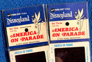 2  Variant 1966-70's Disneyland Souvenir "GAF" Slide Sets "America on Parade"