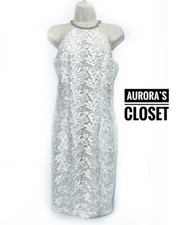 Carmen Marc Valvo 2 White Lace Mini Dress Beaded Halter Sleeveless Nude $595