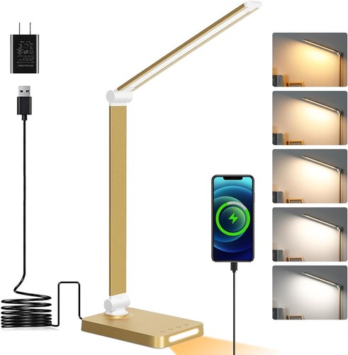 LED Desk Lamp with USB Ports,Touch Desk Lamps for Home Office 3 Brightness Gold
