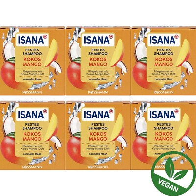 6 x 65 g | Isana festes Shampoo Cocos-Mango normales Haar ohne Silikone Vegan