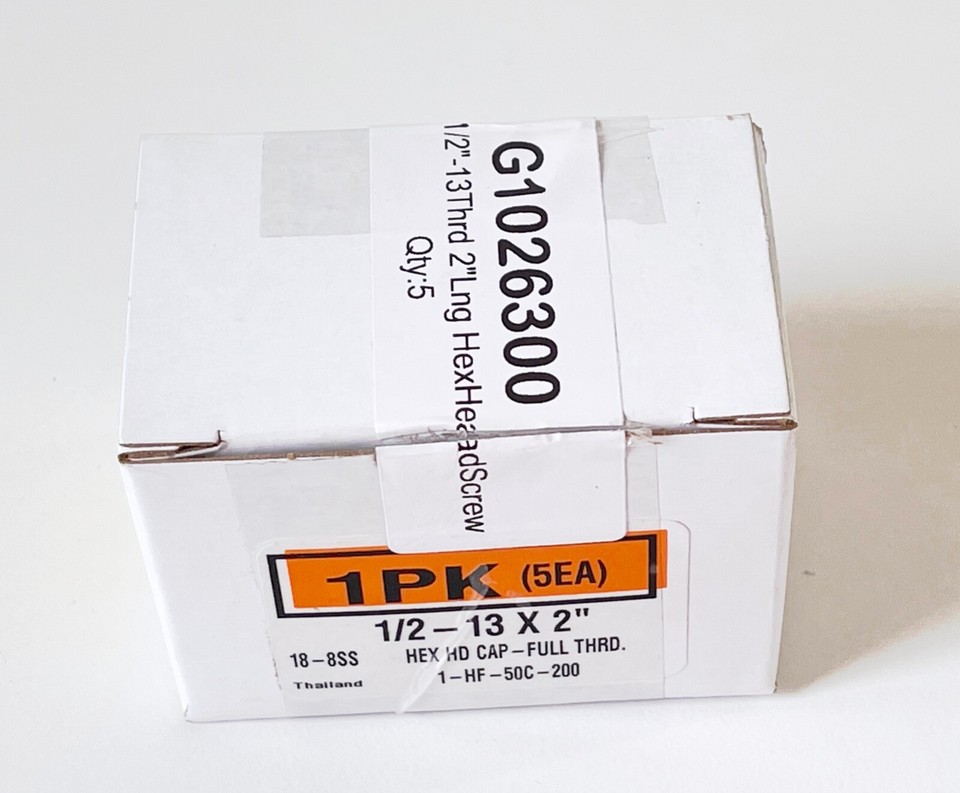 (5) McMasterCarr 1/2"13 X 2" Hex Head Screw Bolt 188 SS Fully