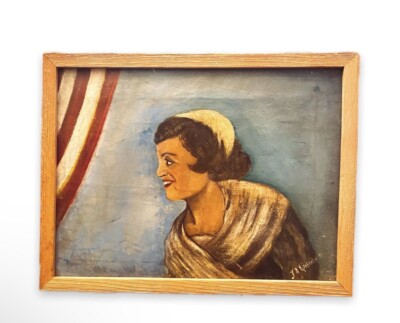 Vintage ''Ms. Kennedy'' Original Oil Canvas Portrait Rose Kennedy Signed Folk Art