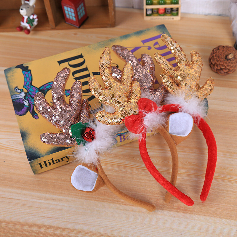 Brown or Gold Holiday Antler Headband with Sequins | eBay display picture 1