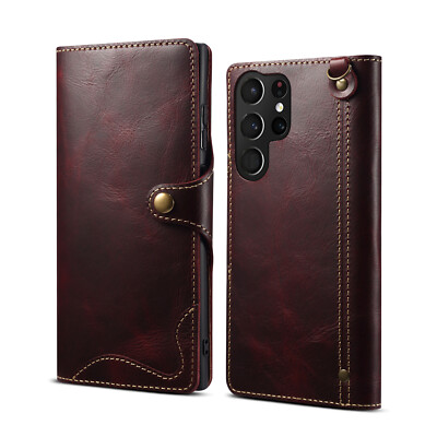 Retro Echt Leder Flip Schutztasche Case for Samsung Galaxy S23 S24 S25 S26 Ultra