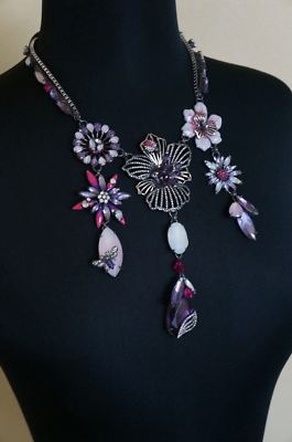 NEW Erickson Beamon Rocks Orchid Garden Hematite Flower Necklace STUNNING