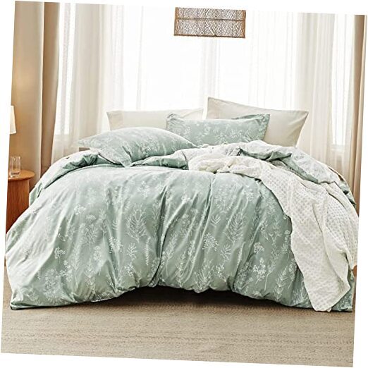 Sage Green Floral Queen Comforter Set with Cute Design-image