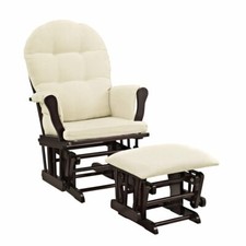 Nursery Glider Ottoman Set Espresso Wooden Frame Beige Cushion Baby Rocker Chair