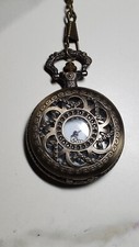 Vintage Style Bronze Quartz Pocket Watch / Clock Watch Pendant Necklace