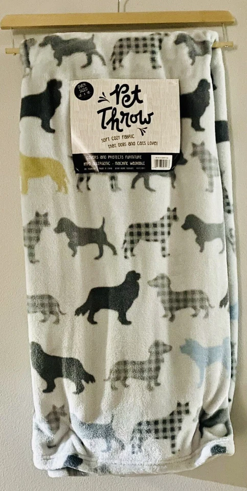 Gingham Plaid Oversized DOG Throw Blanket 60”x70” Gray Black NEW - Image 2 of 4