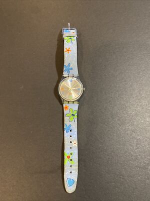 Swatch AGS119 GS119 Hazy Daisy Textile Over Leather Band Watch