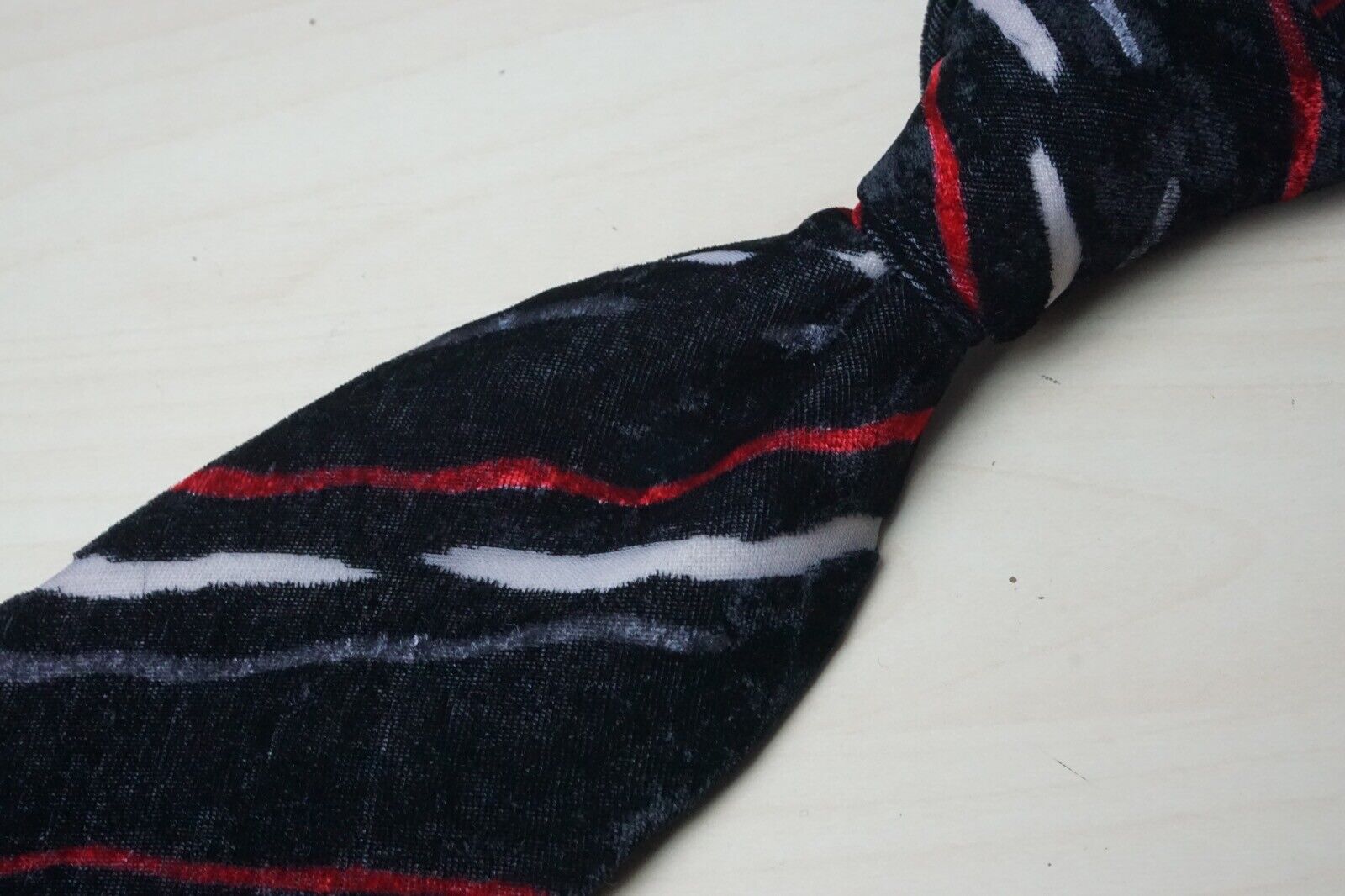 Claude Montana Zebra Patter Black Red Gray Fuzzy Silk Blend Tie Italy