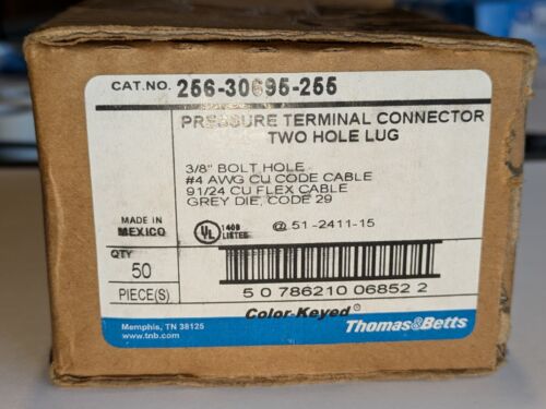 T & B , 256-30695-255, 4awg, 2-hole, 3\8" holes, 1"center, grey 29, box of (50)