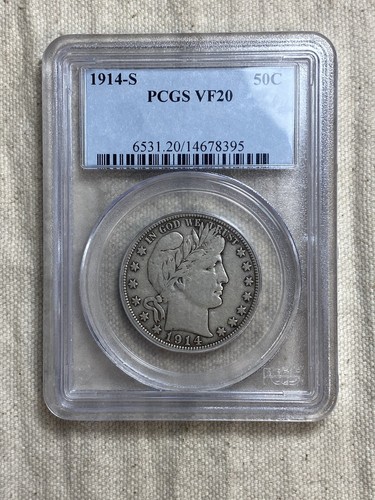 1914-S Barber Half Dollar - 50c PCGS VF20 San Francisco Issue Old Blue Holder